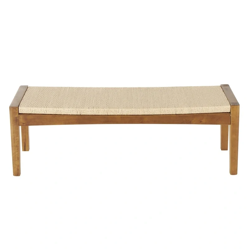 Wood Handmade Traditional Home Bench with Rope Wrapped Seat - Brown