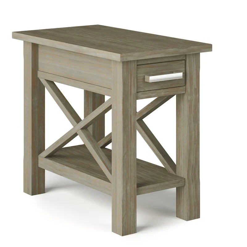 Solid Wood Narrow Side Table with 1 Drawer & Bottom Shelf, 14