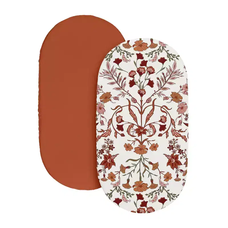 Sweet Jojo Designs Girl Baby Bassinet Fitted Sheets Set Boho Floral Wildflower Ivory Orange and Burgundy 2pc