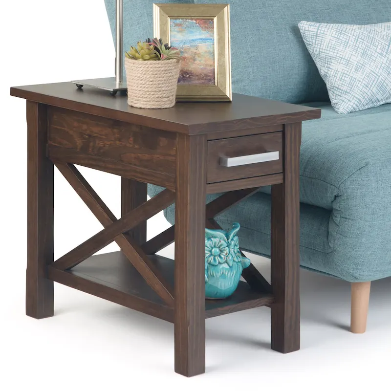 Solid Wood Narrow Side Table with 1 Drawer & Bottom Shelf, 14
