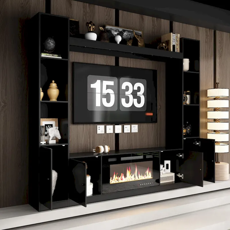TV Stand with Optional Electric Fireplace Insert, Stylish Living Room Entertainment Center