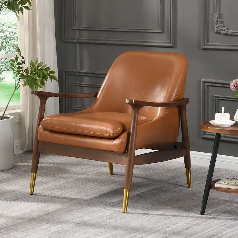 Brown 29.2 Faux Leather Lounge Chair with Tapered Legs