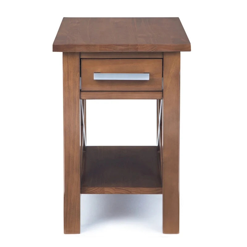 Solid Wood Narrow Side Table with 1 Drawer & Bottom Shelf, 14