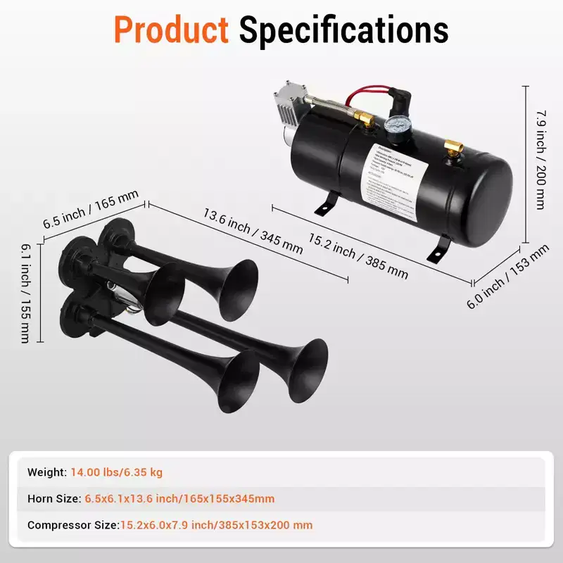 Super Loud Train Horns Kit.150dB Four Trumpet Truck Horns with 150 PSI Air Tank.12V Air horn with 1 Gal Air Compressor Can for Truck Pickup SUV