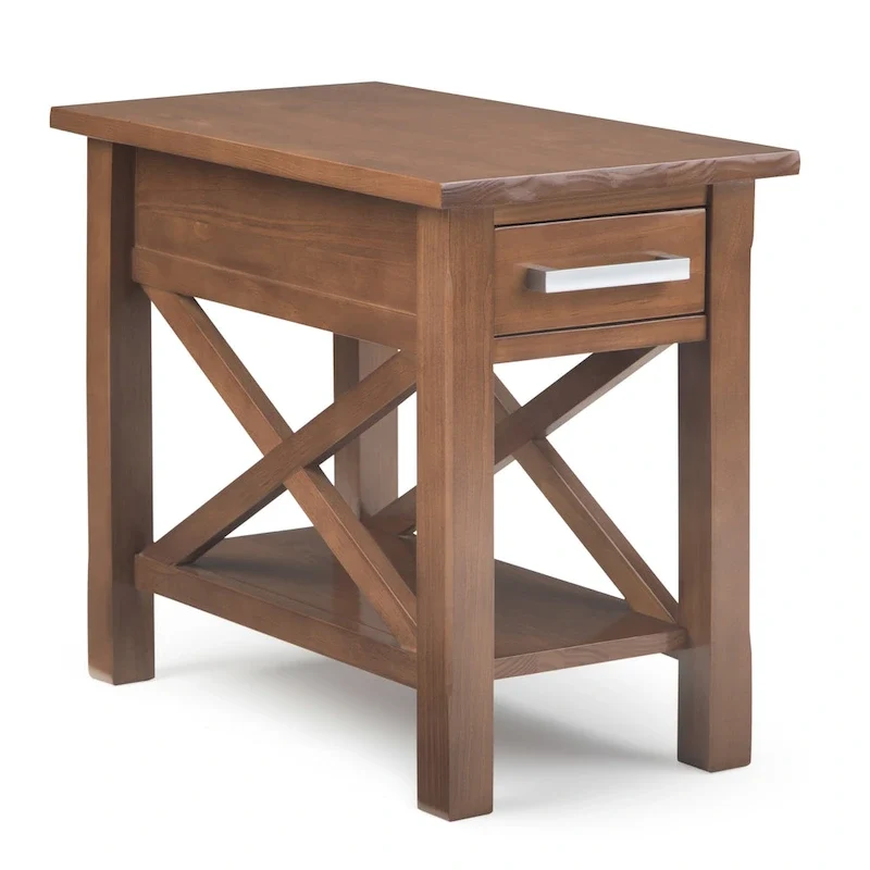Solid Wood Narrow Side Table with 1 Drawer & Bottom Shelf, 14