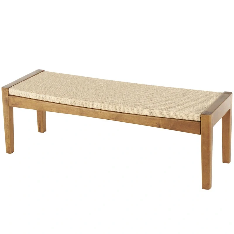 Wood Handmade Traditional Home Bench with Rope Wrapped Seat - Brown