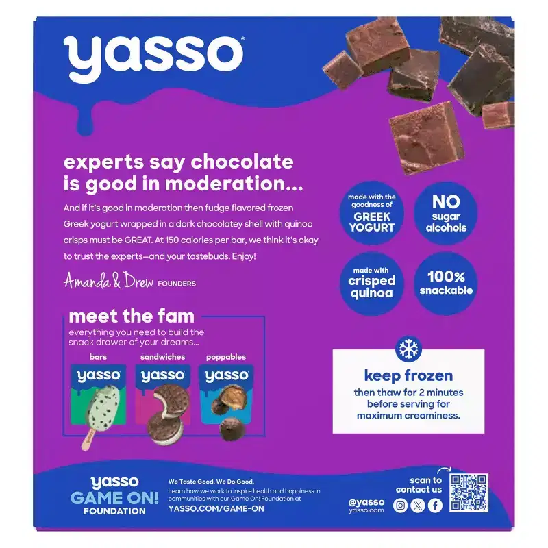 Yasso Frozen Greek Yogurt Indulgent Fudge Chocolate Crunch - 10.6 fl oz/4ct