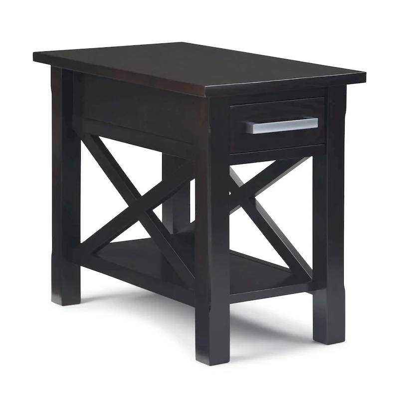 Solid Wood Narrow Side Table with 1 Drawer & Bottom Shelf, 14