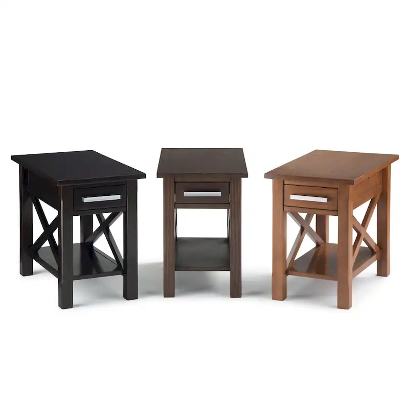 Solid Wood Narrow Side Table with 1 Drawer & Bottom Shelf, 14