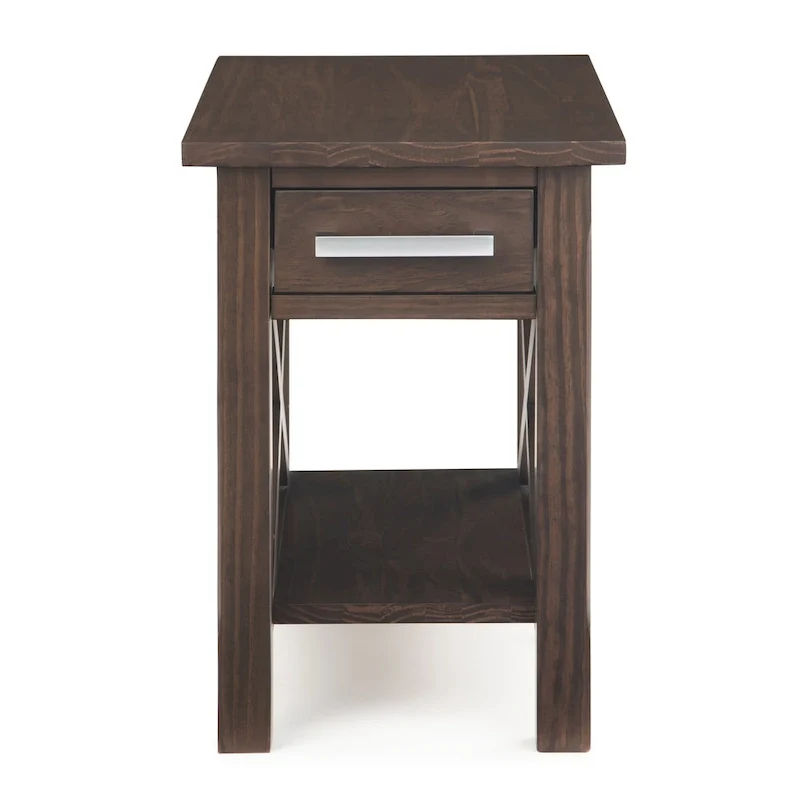 Solid Wood Narrow Side Table with 1 Drawer & Bottom Shelf, 14