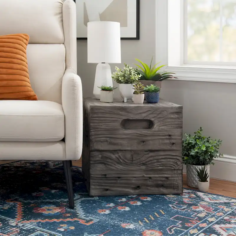 Rustic Square Wood Crate Side Table