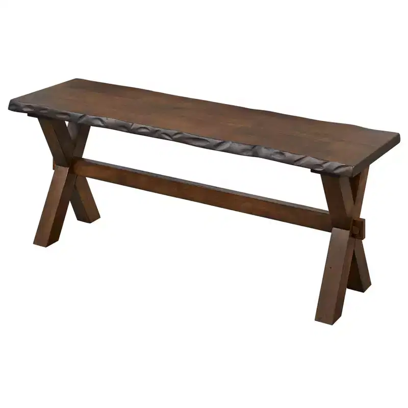 Buylateral Mandeville Rustic Live Edge Solid Wood Dining Bench Walnut: Wood Frame, Rectangular, Seats 2, Varnished Finish