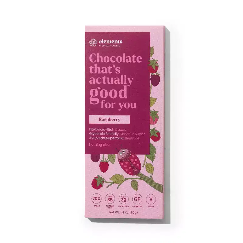 Elements Raspberry 70% Dark Wellness Chocolate Bar