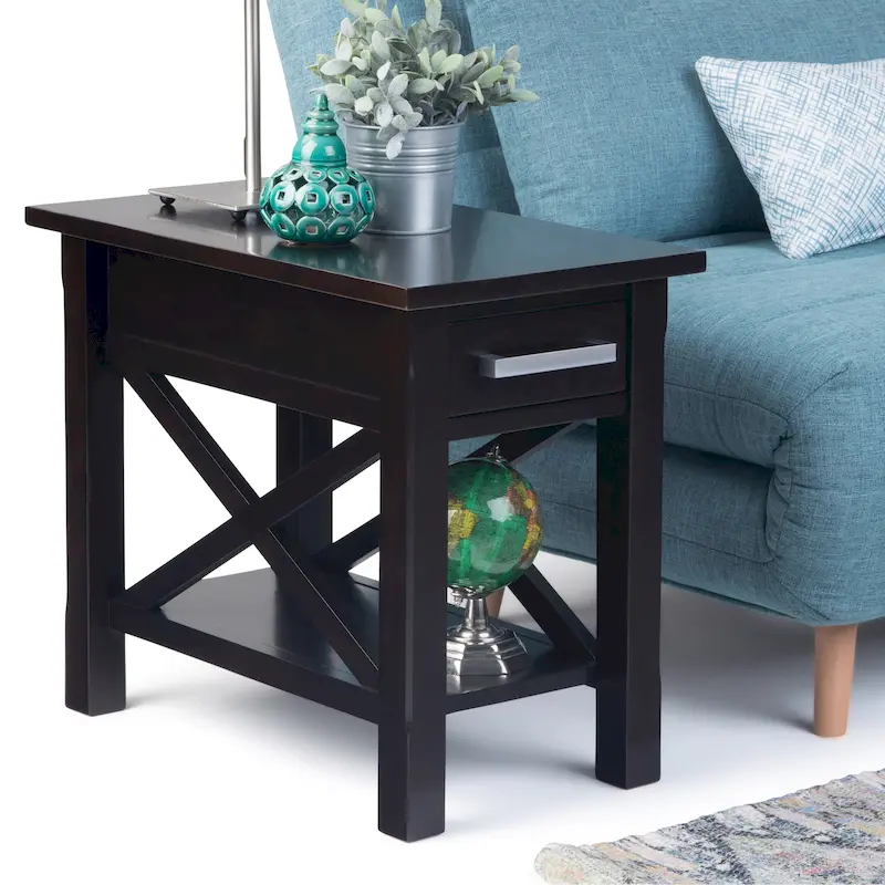 Solid Wood Narrow Side Table with 1 Drawer & Bottom Shelf, 14