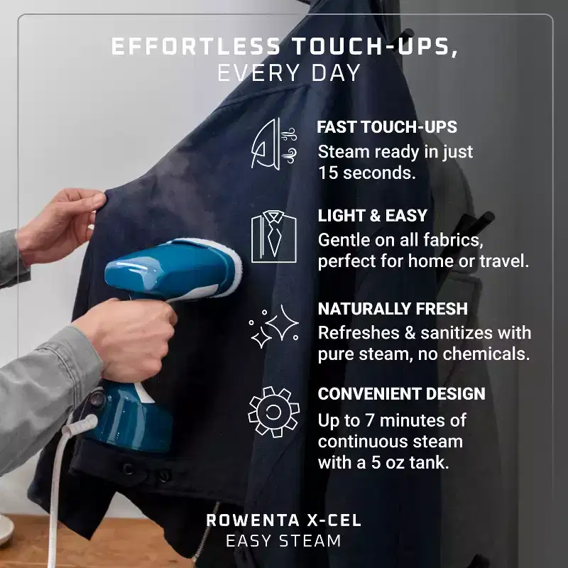Rowenta Xcel Steam Easy Handheld Garment Steamer for Clothes – Blue