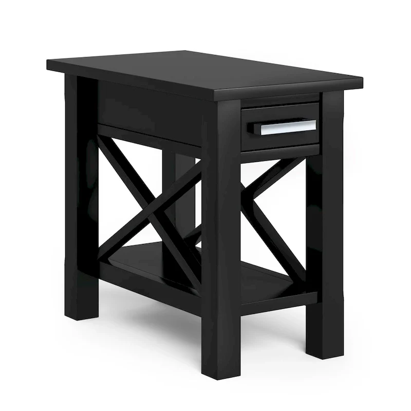 Solid Wood Narrow Side Table with 1 Drawer & Bottom Shelf, 14