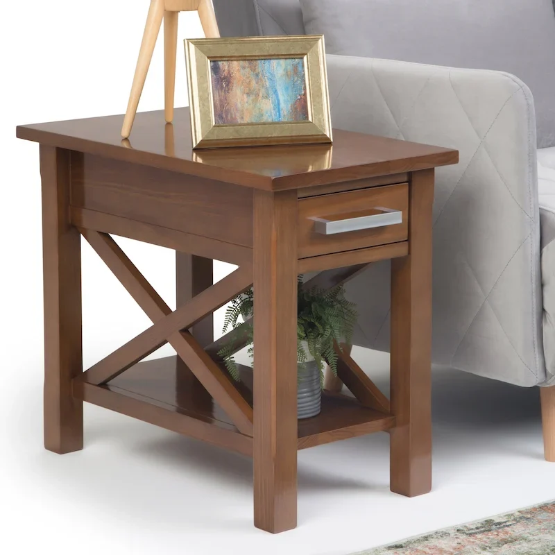 Solid Wood Narrow Side Table with 1 Drawer & Bottom Shelf, 14