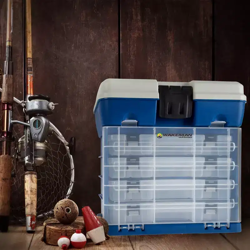 Storage Tool Box-Durable Organizer Utility Box-4 Drawers, 19 Compartments Each for Camping Supplies and Fishing Tackle by Leisure Sports (Dark Blue)
