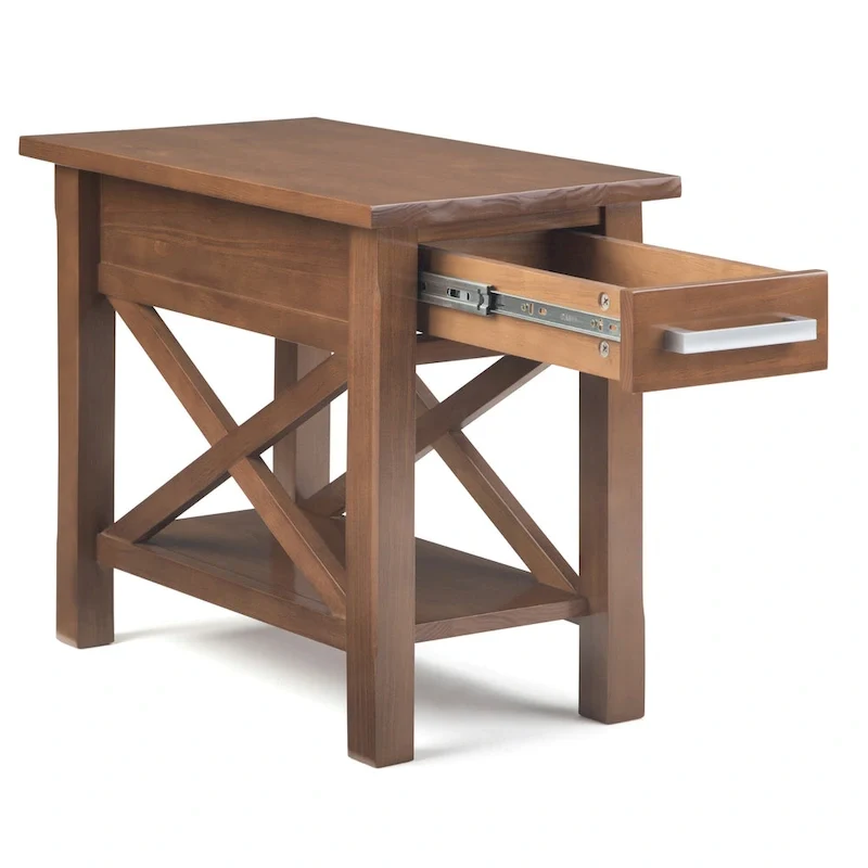 Solid Wood Narrow Side Table with 1 Drawer & Bottom Shelf, 14