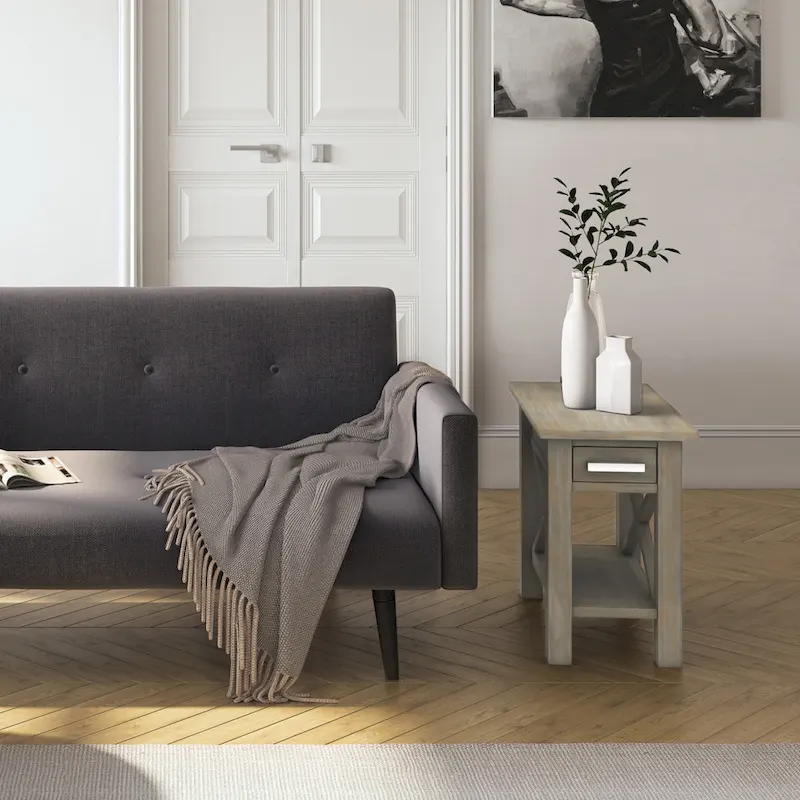 Solid Wood Narrow Side Table with 1 Drawer & Bottom Shelf, 14