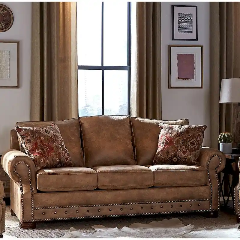 Rustic Brown Buckskin Fabric Sofa