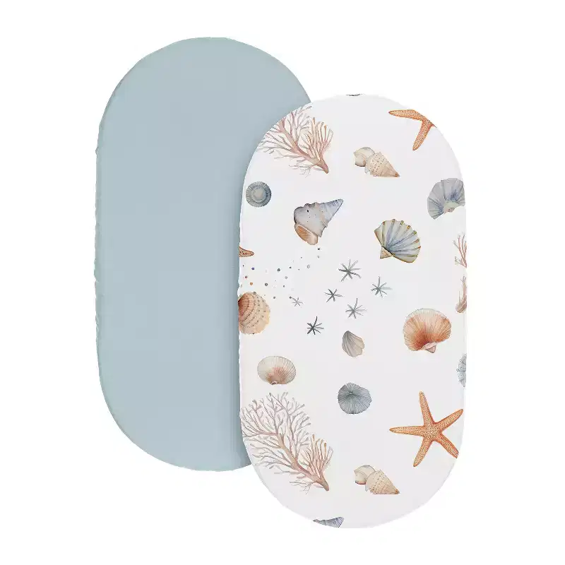 Sweet Jojo Designs Boy, Girl, Unisex/Gender Neutral Baby Bassinet Fitted Sheets Set Seashells Multicolor 2pc