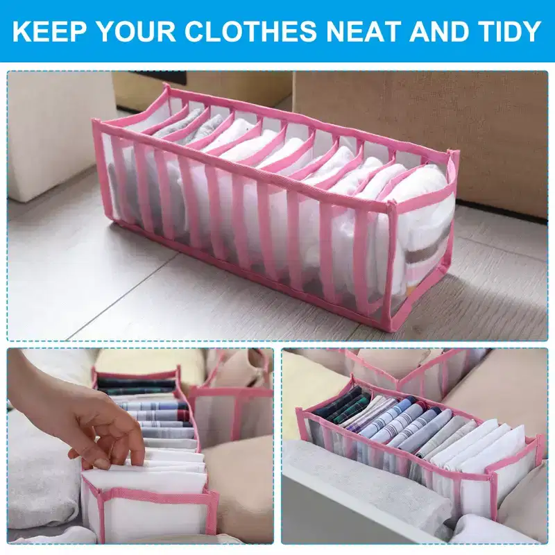 Unique Bargains Mesh Nylon 7 Grids Washable Drawer Organizers for Clothing