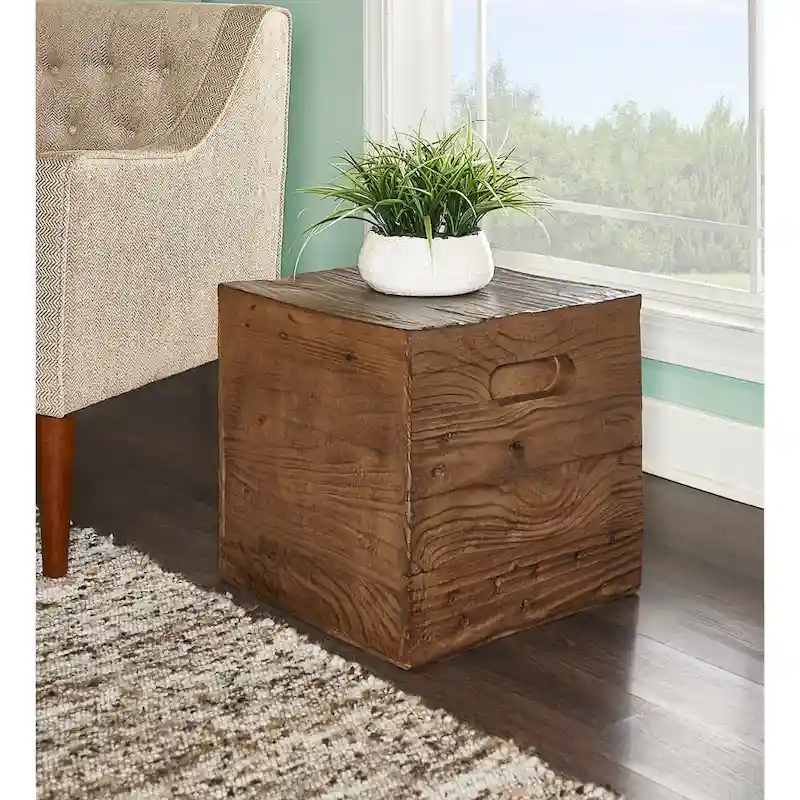 Rustic Square Wood Crate Side Table