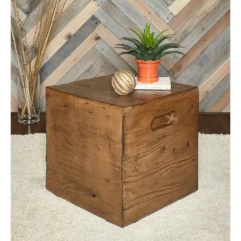 Rustic Square Wood Crate Side Table