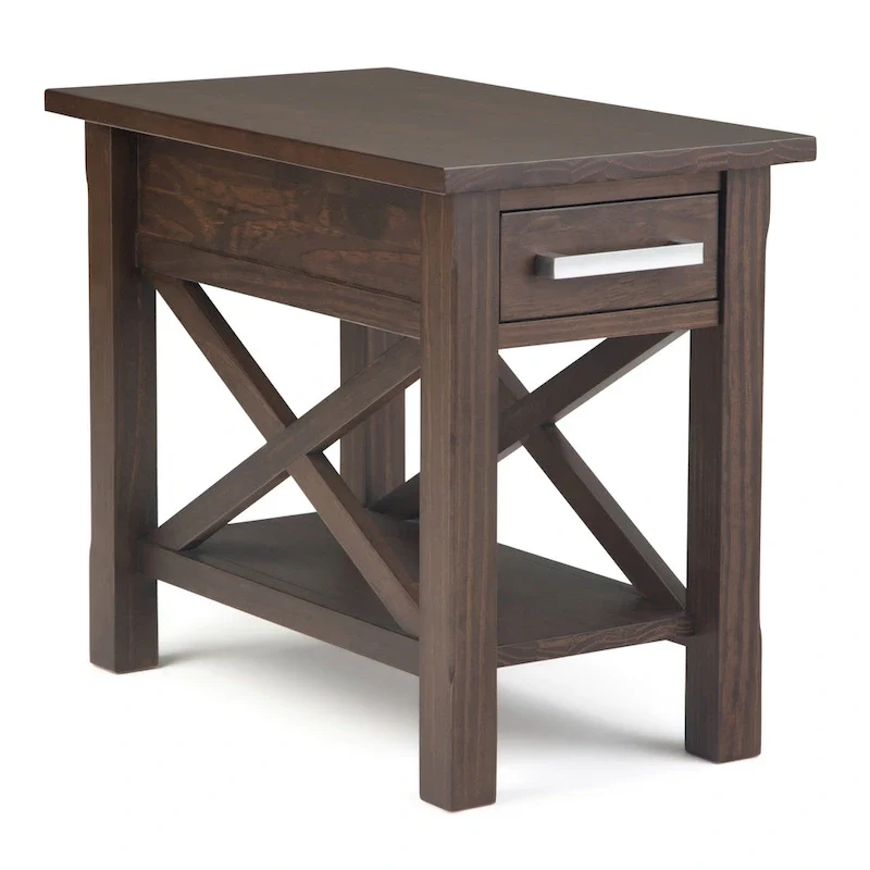 Solid Wood Narrow Side Table with 1 Drawer & Bottom Shelf, 14