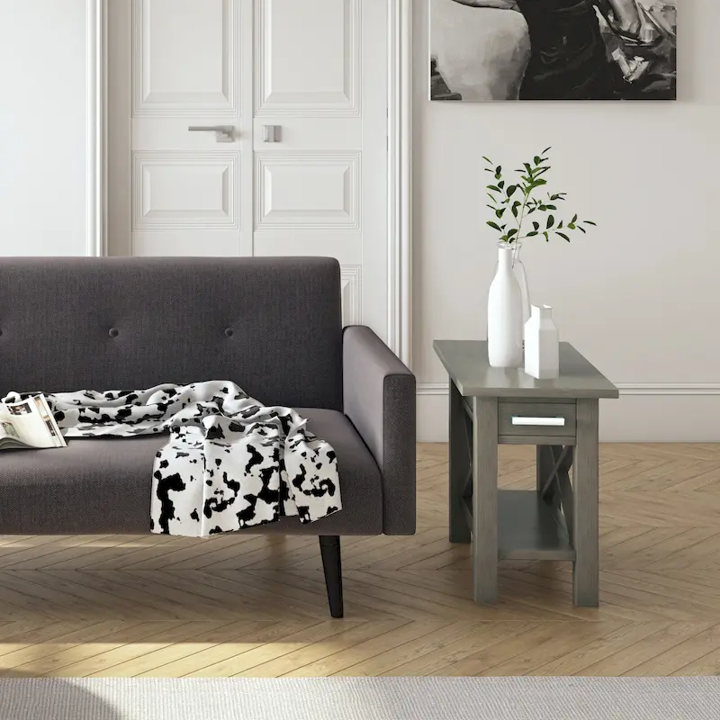 Solid Wood Narrow Side Table with 1 Drawer & Bottom Shelf, 14