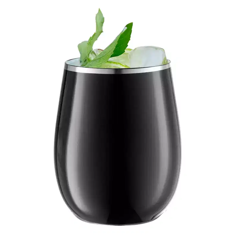 Smarty Had A Party 12 oz. Black w/ Silver Stemless Plastic Wine Glasses - 32 pcs