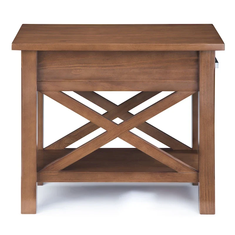Solid Wood Narrow Side Table with 1 Drawer & Bottom Shelf, 14