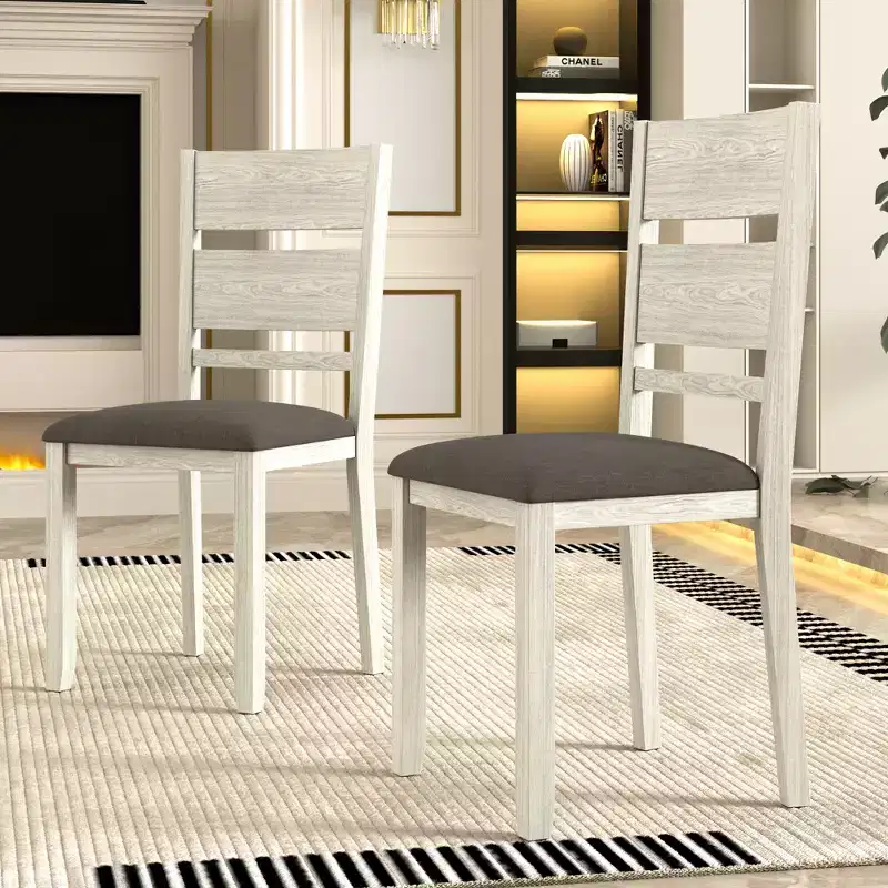 VECELO Rustic 7-Piece Extendable Dining Table Set for 6, Rubber Wood Table and 6 Armless Upholstered Dining Chairs, Gray