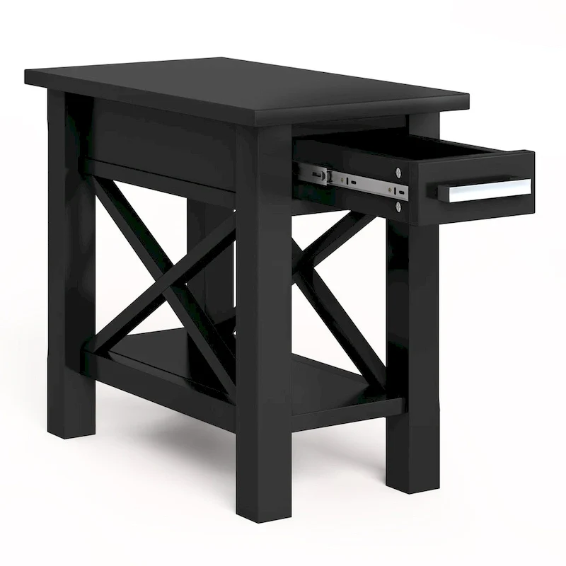 Solid Wood Narrow Side Table with 1 Drawer & Bottom Shelf, 14