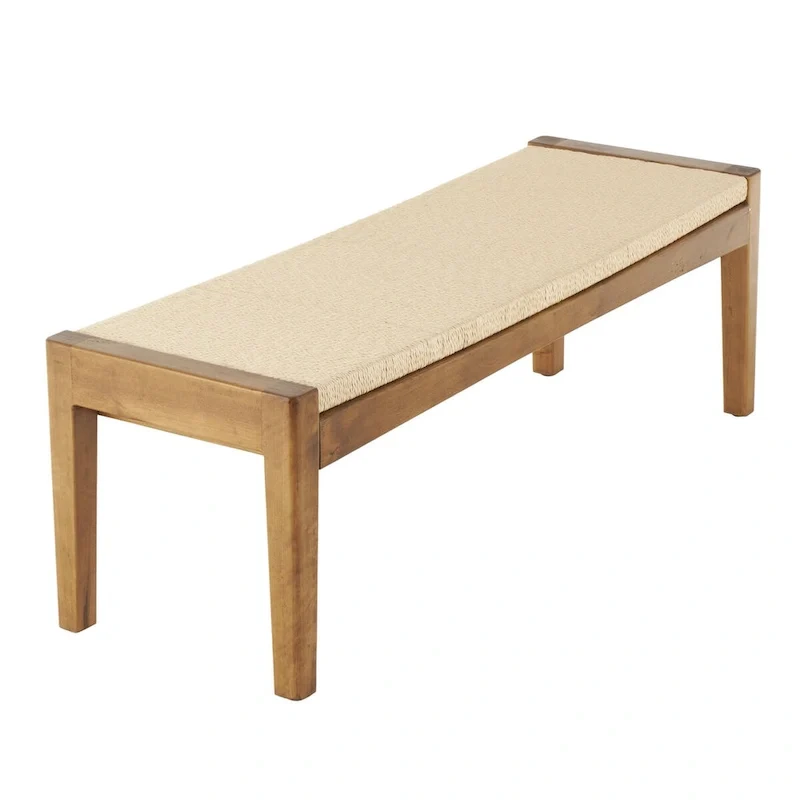 Wood Handmade Traditional Home Bench with Rope Wrapped Seat - Brown