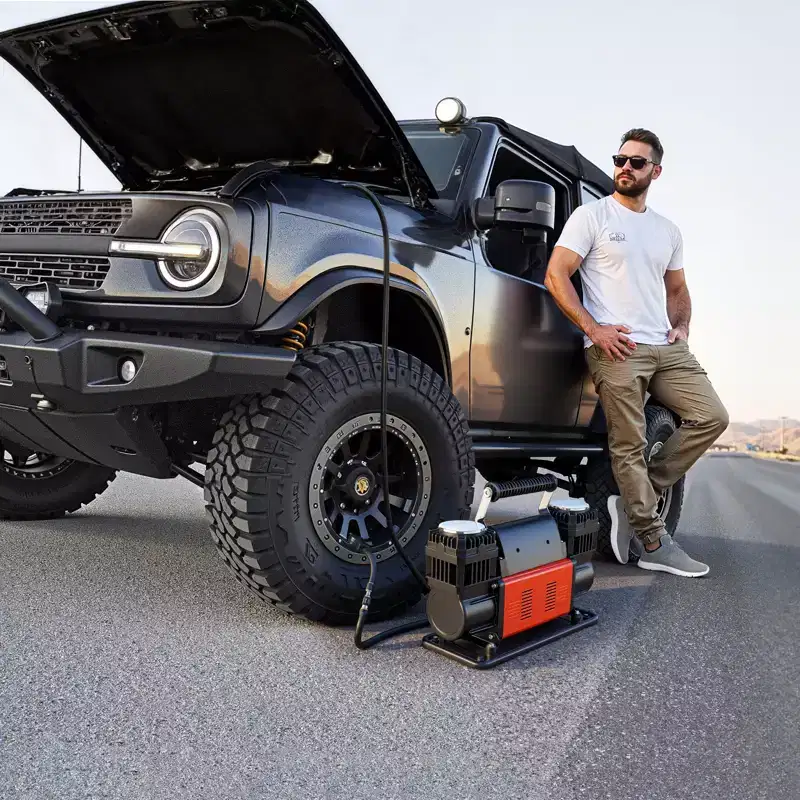 VEVOR Dual-Cylinder Heavy Duty Air Compressor, 10.6CFM Portable Tire Inflator, 12V 150PSI Offroad Air Pump with Digital Pressure Gauge, Black+Orange