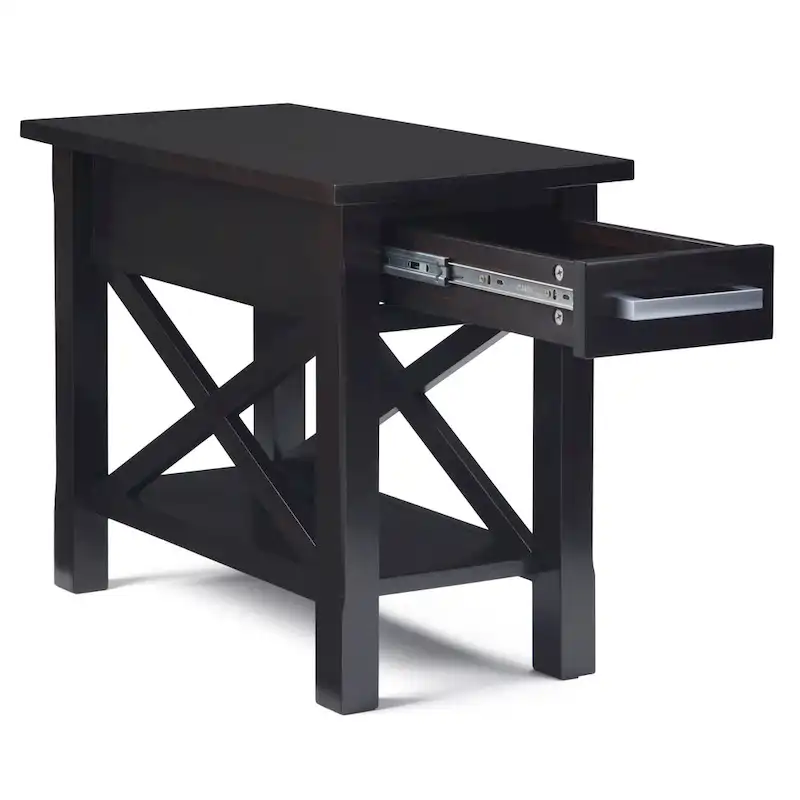 Solid Wood Narrow Side Table with 1 Drawer & Bottom Shelf, 14