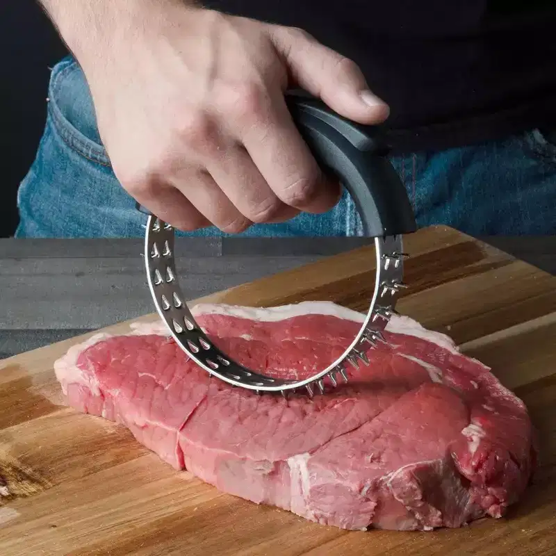 Camerons Rolling Meat Tenderizer BBQ Tool - Stainless Steel Sharp Blades Break Down Tough Tendons in Beef, Poultry, Steak & More - Cookout Essential