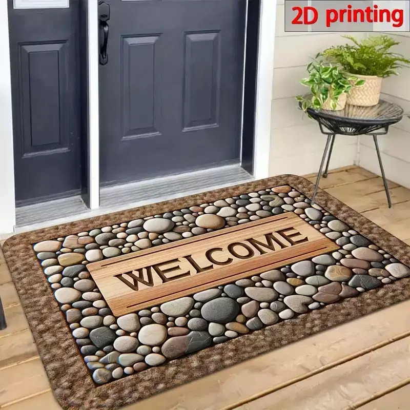 Lomsoe 1pc Welcome Home Non-Slip Door Mat,Durable, Mat with Stone Pattern & Wood Texture Design - Perfect for Farmhouse Decor.