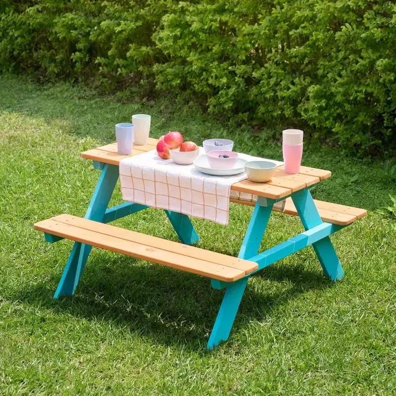 Kids' Outdoor Wood Rectangle Picnic Table - Turquoise - Teamson Kids: Weather-Resistant, Hardwood, Seats 4