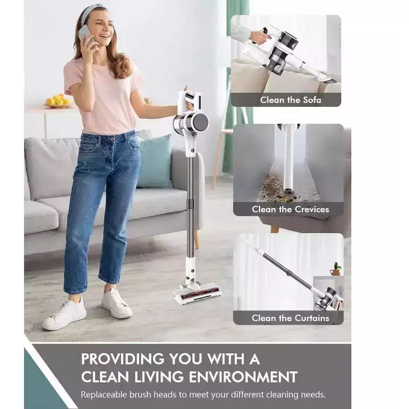 MAMNV Powerful Cordless Vacuum Cleaner, Stick Vacuum Cleaners Adjustable for Hardfloor, Pet Hair, Rug and Carpet, Grey