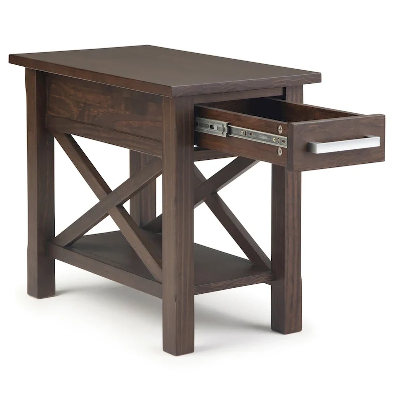 Solid Wood Narrow Side Table with 1 Drawer & Bottom Shelf, 14